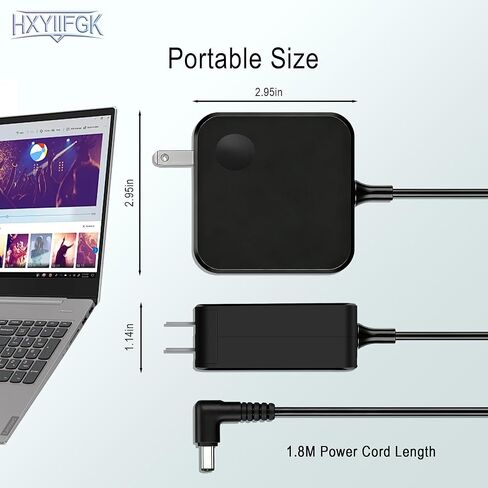شاحن كمبيوتر محمول 65 وات متوافق مع Lenovo Laptop IdeaPad 1 3 5 Slim 3 3i Flex 5 (14 15 16 بوصة) V14 V15 V17 S145 S340 S540 320 320S 330 330S طرف دائري 4.0 × 1.7 مم سلك محول إمداد الطاقة in Kuwait
