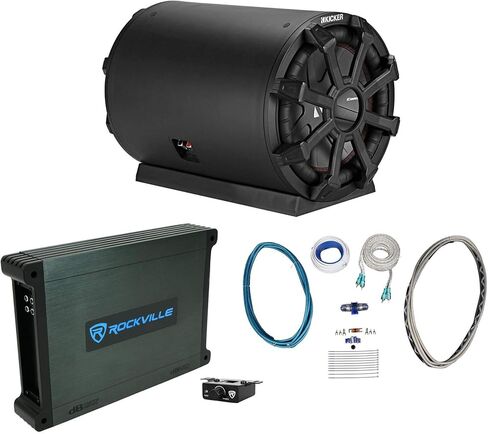KICKER 46CWTB102 TB 10" 800w Marine Loaded Subwoofer Enclosure Bundle with Rockville DBM12 2000w Mono Amplifier w/Covers+Bass Remote & Rockville RMWK4 Amplifier Install Wire Kit (3 Items) in Saudi Arabia
