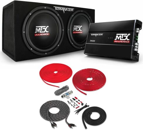 MTX TNP212D2 صندوق مضخم صوت مزدوج للسيارة 12 بوصة 1200 وات مع مضخم صوت ومجموعة التثبيت in Kuwait