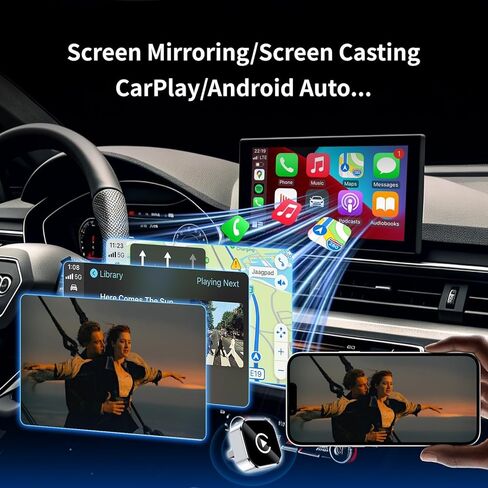 Wireless CarPlay Adapter for iPhone & Android - No Lag, Fast Auto Connect, Stable CarPlay Wireless Dongle, Mini Size Plug & Play USB/USB-C Adapter for Auto Compatible Cars in Saudi Arabia