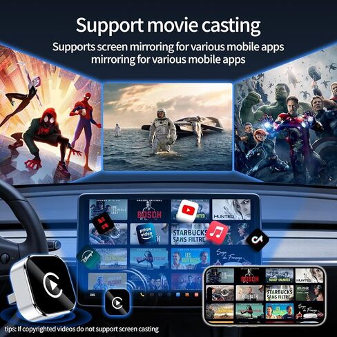 Wireless CarPlay Adapter for iPhone & Android - No Lag, Fast Auto Connect, Stable CarPlay Wireless Dongle, Mini Size Plug & Play USB/USB-C Adapter for Auto Compatible Cars in Saudi Arabia