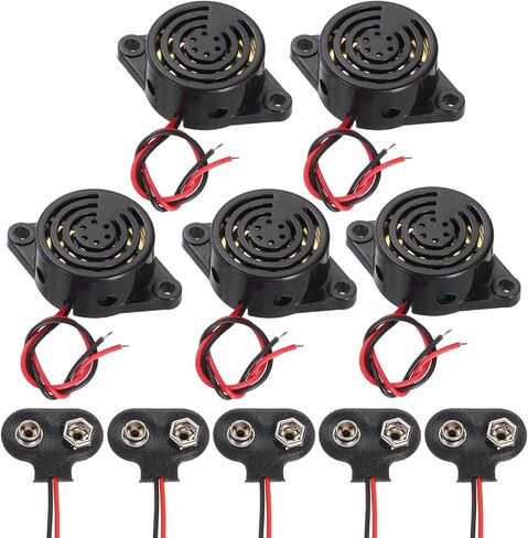 uxcell 5 قطع DC3-24V 100dB 3100 هرتز إلكتروني بيزو صفير منبه أسلم صوت صفير مستمر نشط مع موصل بطارية من النوع 9 فولت للدراجات النارية والجولف والسيارات وأجهزة إنذار للسيارة، أسود in Kuwait