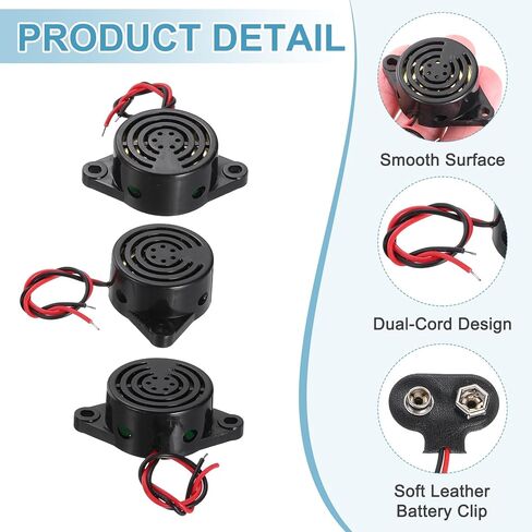 uxcell 5 قطع DC3-24V 100dB 3100 هرتز إلكتروني بيزو صفير منبه أسلم صوت صفير مستمر نشط مع موصل بطارية من النوع 9 فولت للدراجات النارية والجولف والسيارات وأجهزة إنذار للسيارة، أسود in Kuwait