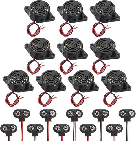 uxcell 5 قطع DC3-24V 100dB 3100 هرتز إلكتروني بيزو صفير منبه أسلم صوت صفير مستمر نشط مع موصل بطارية من النوع 9 فولت للدراجات النارية والجولف والسيارات وأجهزة إنذار للسيارة، أسود in Kuwait