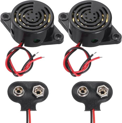 uxcell 5 قطع DC3-24V 100dB 3100 هرتز إلكتروني بيزو صفير منبه أسلم صوت صفير مستمر نشط مع موصل بطارية من النوع 9 فولت للدراجات النارية والجولف والسيارات وأجهزة إنذار للسيارة، أسود in Kuwait