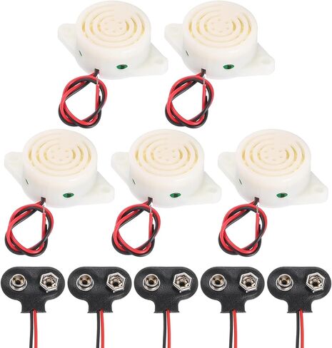 uxcell 5 قطع DC3-24V 100dB 3100 هرتز إلكتروني بيزو صفير منبه أسلم صوت صفير مستمر نشط مع موصل بطارية من النوع 9 فولت للدراجات النارية والجولف والسيارات وأجهزة إنذار للسيارة، أسود in Kuwait