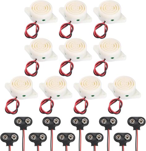 uxcell 5 قطع DC3-24V 100dB 3100 هرتز إلكتروني بيزو صفير منبه أسلم صوت صفير مستمر نشط مع موصل بطارية من النوع 9 فولت للدراجات النارية والجولف والسيارات وأجهزة إنذار للسيارة، أسود in Kuwait