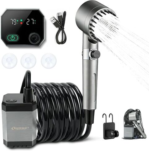 Portable Shower for Camping, Filtered Camping Shower, IPX8 Waterproof，6000mAh Rechargeable Outdoor Camp Shower Pump with LED Display, 4 Spray Modes for Hiking, Travel, Pet in Saudi Arabia