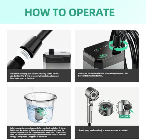Portable Shower for Camping, Filtered Camping Shower, IPX8 Waterproof，6000mAh Rechargeable Outdoor Camp Shower Pump with LED Display, 4 Spray Modes for Hiking, Travel, Pet in Saudi Arabia