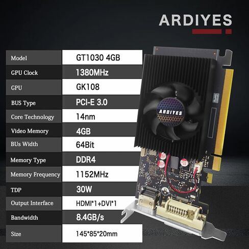 GT 1030 Low Profile Graphics Card 4GB DDR4 64-bit, HDMI & DVI-D, PCIe 3.0 x4, Small Form Factor (SFF) PC Build Multi-Monitor Office Work (No Gaming) in Saudi Arabia