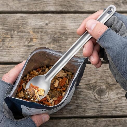 4 قطع من ملاعق وملاعق بمقبض طويل من التيتانيوم، أدوات مسطحة محمولة خفيفة الوزن مقاس 8.5 بوصة، ملاعق حساء للتخييم، وحقيبة الظهر، والمشي لمسافات طويلة، والسفر، وأدوات مائدة النزهة (فضي) in Saudi Arabia