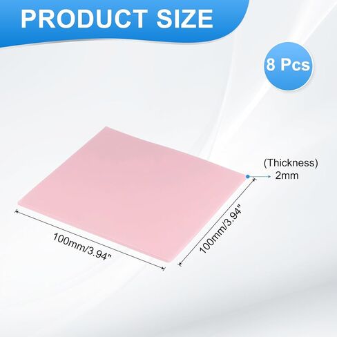 PATIKIL Thermal Pads 100x100x2mm, 8 Pack Silicone Cooling Thermal Pad for CPU GPU IC PCIe M.2 2280 SSD NVMe Heatsink, Pink in Saudi Arabia