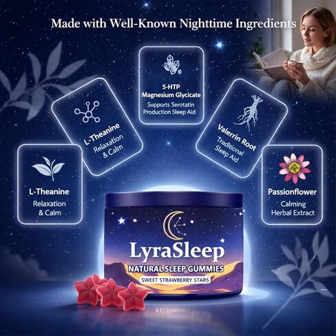 LyraSleep - علكات النوم الطبيعية | تغفو بلطف في 30 دقيقة - تساعدك على الاستمتاع بنوم مريح، 60 قطعة in Kuwait