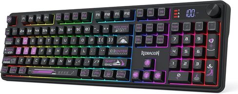 Redragon K526 PRO RGB Wireless Membrane Gaming Keyboard, 104 Keys Mechanical-Feel Keyboard w/LED Info Display, Media/Backlit Knob Control, Smooth Linear Switch & Software Supported in Saudi Arabia