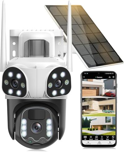 4K Solar Security Camera Wireless Outdoor with Dual-Lens,2.4G WiFi Cameras for Home Security with WiFi 6,8MP Color Night ViSion,PIR Motion Detection,Auto Tracking,2-Way Audio,Spotlight Siren,Alexa in Saudi Arabia
