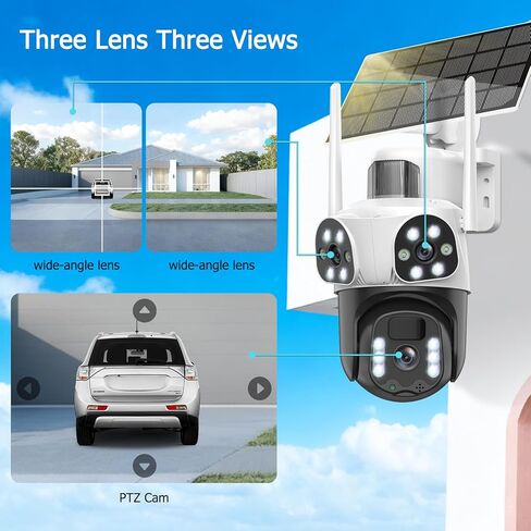 كاميرات مراقبة تعمل بالطاقة الشمسية بدقة 4K، لاسلكية في الهواء الطلق مع عدسة ثلاثية، كاميرا PTZ بزاوية 360 درجة لأمن المنزل مع رؤية ليلية ملونة، كشف حركة PIR، سهلة التركيب، صوت ثنائي الاتجاه، صفارة إنذار، 2.4 جيجا واي فاي in Kuwait