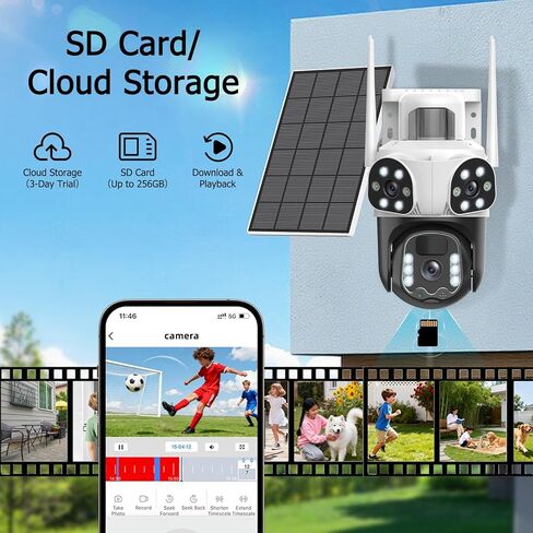 كاميرات مراقبة تعمل بالطاقة الشمسية بدقة 4K، لاسلكية في الهواء الطلق مع عدسة ثلاثية، كاميرا PTZ بزاوية 360 درجة لأمن المنزل مع رؤية ليلية ملونة، كشف حركة PIR، سهلة التركيب، صوت ثنائي الاتجاه، صفارة إنذار، 2.4 جيجا واي فاي in Kuwait