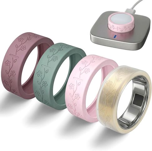 4 عبوات من أغطية الحلقات الرفيعة للغاية المتوافقة مع غطاء Oura Ring Gen 4/4 السيراميك/ Oura Gen 3، ملحقات حماية حلقات ذكية من السيليكون منقوش عليها زهور لطيفة ومضادة للخدش للنساء in Kuwait