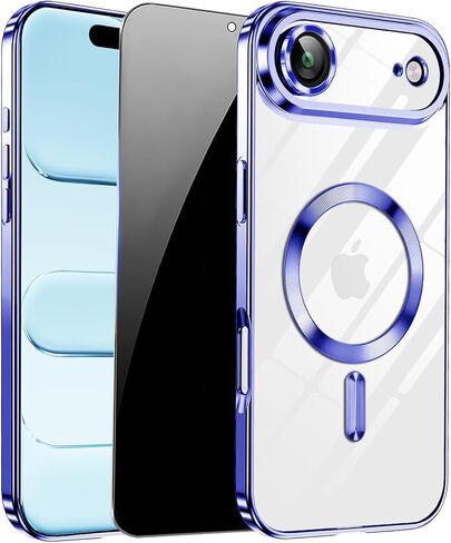 Magnetic for iPhone 17 Pro Max Case with Privacy Screen Protector & Full Camera Cover [Fit for MagSafe] [Non-Yellowing] Metal Glossy Soft Shockproof Clear Case for 17 ProMax Girl Women,Orange in Saudi Arabia