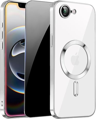 Magnetic for iPhone 17 Pro Max Case with Privacy Screen Protector & Full Camera Cover [Fit for MagSafe] [Non-Yellowing] Metal Glossy Soft Shockproof Clear Case for 17 ProMax Girl Women,Orange in Saudi Arabia