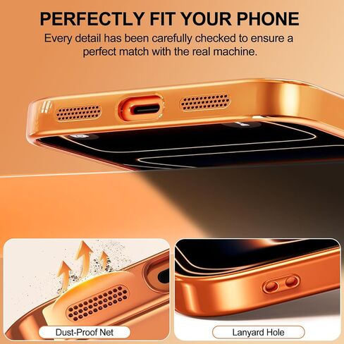 Magnetic for iPhone 17 Pro Max Case with Privacy Screen Protector & Full Camera Cover [Fit for MagSafe] [Non-Yellowing] Metal Glossy Soft Shockproof Clear Case for 17 ProMax Girl Women,Orange in Saudi Arabia