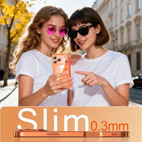 Magnetic for iPhone 17 Pro Max Case with Privacy Screen Protector & Full Camera Cover [Fit for MagSafe] [Non-Yellowing] Metal Glossy Soft Shockproof Clear Case for 17 ProMax Girl Women,Orange in Saudi Arabia