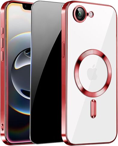 Magnetic for iPhone 17 Pro Max Case with Privacy Screen Protector & Full Camera Cover [Fit for MagSafe] [Non-Yellowing] Metal Glossy Soft Shockproof Clear Case for 17 ProMax Girl Women,Orange in Saudi Arabia
