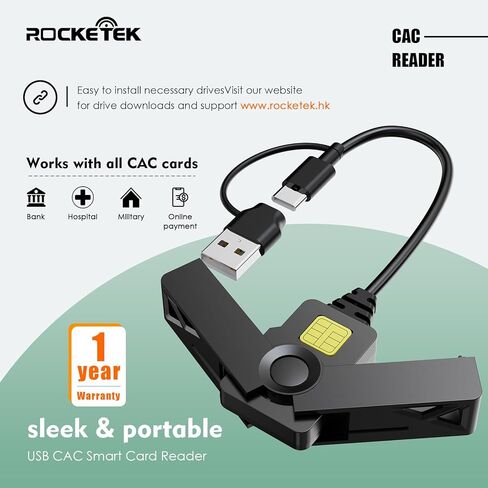 CAC Reader Military USB C CAC Card Reader 2 in 1 Dual Connector DOD Military USB Common Access CAC Fold Smart Card Reader ID CAC Card Reader Compatible with Windows 10/11, Mac OS and Linux in Saudi Arabia