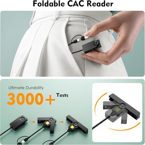 CAC Reader Military USB C CAC Card Reader 2 in 1 Dual Connector DOD Military USB Common Access CAC Fold Smart Card Reader ID CAC Card Reader Compatible with Windows 10/11, Mac OS and Linux in Saudi Arabia