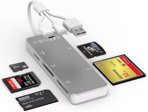 Memory Stick Pro Duo Adapter, 5-in-1 Aluminum SD/TF/CF/MS/XD Picture Card Reader with Lightning/USB-C/USB A, High-Speed Memory Stick Pro Adapter for iPhone/iPad/Android/PC/Mac Camera in Saudi Arabia