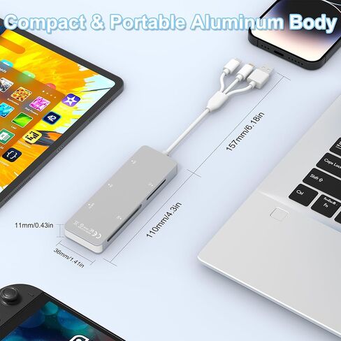 Memory Stick Pro Duo Adapter, 5-in-1 Aluminum SD/TF/CF/MS/XD Picture Card Reader with Lightning/USB-C/USB A, High-Speed Memory Stick Pro Adapter for iPhone/iPad/Android/PC/Mac Camera in Saudi Arabia