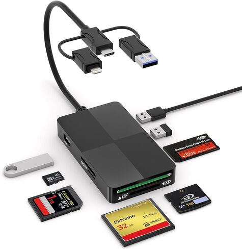 SD TF MS CF XD Card Reader with 3 USB Ports - 8 in 1 Multi Memory Card Reader Working Simultaneously Memory Stick pro Duo Adapter Supports Micro SD/SDHC/XD Picture Cards for iPhone 17/16/15/14/13 in Saudi Arabia