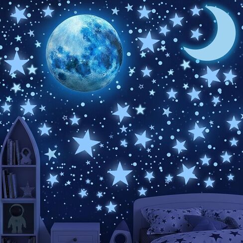 LUMOSX Glow in The Dark Stars for Ceiling - 1050pcs w/Moons + Ebook for Ceiling Decor, Glow in The Dark Stickers of Ceiling Stars Glowing Star Decal Decoration, Star Ceiling for Kids Room Decor Kids in Saudi Arabia