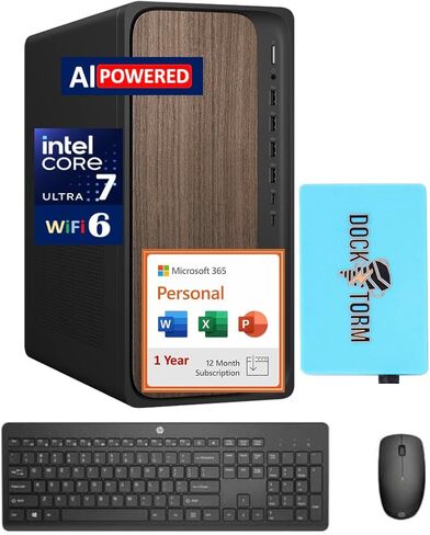 سطح المكتب HP OmniDesk AI PC (Intel Ultra 7-265، 16GB DDR5، 512GB PCIe SSD، Intel Graphics، 280W PSU، WiFi 6، Bluetooth 5.2، RJ-45، Win 11 Home) مع MS 365 Personal، DKZ USB Port Expander in Saudi Arabia