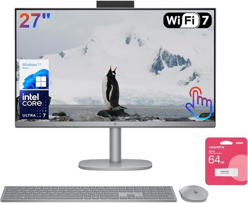 HP OmniStudio X 27" Touchscreen AI All-in-One Desktop, FHD IPS Low Blue Light Display, Ultra 7 155H with Arc Graphics, 16GB DDR5 RAM, 1TB SSD, Wireless KB&M, Windows 11 Home (Renewed) in Saudi Arabia