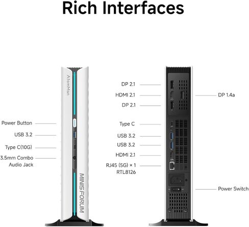 MINISFORUM Mini PC G1 Pro AMD Ryzen 9 8945HX 32GB DDR5 1TB SSD Gaming Computer, 2X HDMI + 2X DP2.1 + DP1.4 Output, 5G LAN, WiFi7, BT5.4, 3X USB Port, PCIe4.0x16 Slot Inside RTX 5060 Desktop Computer in Saudi Arabia