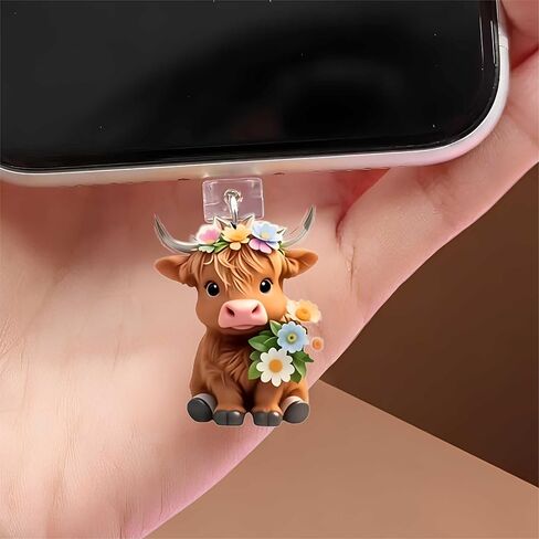 Adorable Highland Cow Dust Plug Acrylic Charms for electronic products,Type-C Charging Port Dust Plugs Pendant Compatible with E-Reader Phone Tablet, Gift for Christmas, Birthday, Anniversary Day in Saudi Arabia