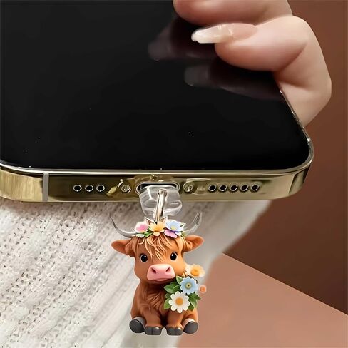 Adorable Highland Cow Dust Plug Acrylic Charms for electronic products,Type-C Charging Port Dust Plugs Pendant Compatible with E-Reader Phone Tablet, Gift for Christmas, Birthday, Anniversary Day in Saudi Arabia