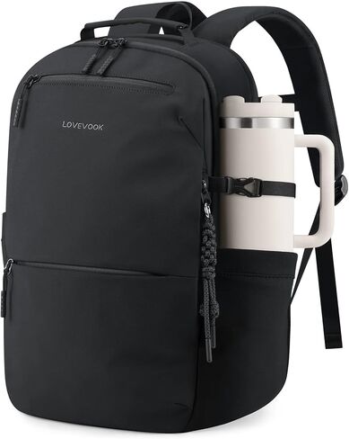 LOVEVOOK Laptop Backpack for Women Men with Giant Tumbler Holder - 15.6Inch Work Computer Travel Backpack with Laptop Compartment, Water Resistant, Cute Commuter College Teacher Nurse Purse Bag,Black in Saudi Arabia