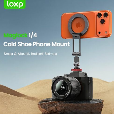 LOXP حامل ثلاثي القوائم للهاتف المغناطيسي مع حذاء بارد، حامل هاتف من سبائك الألومنيوم قابل للتعديل، محول حامل حامل ثلاثي للهاتف مع برغي 1/4 بوصة، حامل كاميرا لسلسلة iPhone 17/16/15/14/13/12 in Kuwait