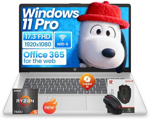 HP 17 inch laptops, AMD Ryzen 5 7430U(Beats i7-1165G7), 32GB RAM 1TB NVMe SSD Windows 11 Pro, 17.3" FHD IPS, Copilot AI, Numeric Keyboard, Type-c, Patented KB Kit in Saudi Arabia