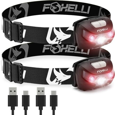 Foxelli USB-C Rechargeable LED Headlamp – Super Bright, Lightweight Head Lamp for Running, Camping, Hiking & Work – Comfortable Fit for Adults & Kids in Saudi Arabia