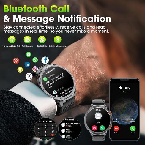 Military Smart Watches for Men, 1.85" HD Large Screen Smart Watch, Flashlight/730mAh/110+ Sports Modes Fitness Tracker Watch, Waterproof Mens Smart Watch for Android Phones iPhone Compatible in Saudi Arabia