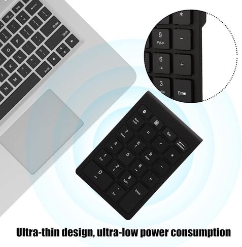 Sorandy Number Pad, Wireless Numeric Keypad, 22 Keys Bluetooth 5.0 with Ergonomic Design & Scissor Foot Key Cap for Android OS Laptop Desktop PC Notebook (Black) in Saudi Arabia
