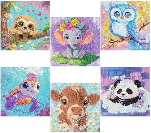 6 Pack 5D Diamond Painting Kits for Kids Beginners,Full Drill Cute Animals Diamond Art Kits,Diamond Art Arts and Crafts for Kids Ages 4-8-12,Home Wall Decor 6x6 Inch in Saudi Arabia