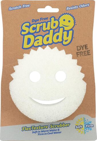 Scrub Daddy- Scrub Daddy Dye Free- إسفنجة FlexTexture، ناعمة في الماء الدافئ، ثابتة في البرد، تنظيف عميق، آمنة للاستخدام في غسالة الأطباق، متعددة الاستخدامات، خالية من الخدش، مقاومة للرائحة، عملية، قطعة واحدة (عبوة من قطعة واحدة) in Saudi Arabia