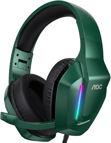 AOC Wired Gaming Headset, Surround Sound Headphones for Xbox Series X|S, PS5, PC, Switch, Noise Canceling Over-Ear Gaming Mic, 50mm Drivers, 3.5mm Jack, Green in Saudi Arabia