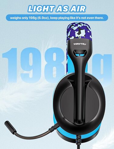 سماعة ألعاب WIRWTRU S30 مع ميكروفون، تصميم خفيف الوزن 198 جرام، سماعات ألعاب سلكية لأجهزة Xbox، وXbox Series X|S، وPS5، وPS4، وSwitch، والكمبيوتر الشخصي، وميكروفون إلغاء الضوضاء، وأغطية أذن ناعمة (أزرق) in Saudi Arabia