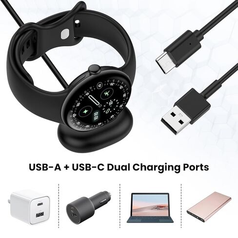 شاحن E ECSEM متوافق مع ساعة Google Pixel 4، سلك كابل شحن USB-A/C بديل لساعة Pixel Watch 4 مقاس 41 مم/45 مم (3.3 قدم/1 متر) in Saudi Arabia