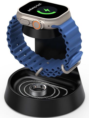 حامل شاحن ساعة لساعة أبل، حامل شاحن iWatch لسلسلة ساعات Apple 11/10/Ultra 3/2/SE 3/9/8/7 5 واط قاعدة شحن مغناطيسية سريعة، شحن iWatch مع صينية مجوهرات صغيرة بجانب السرير in Kuwait